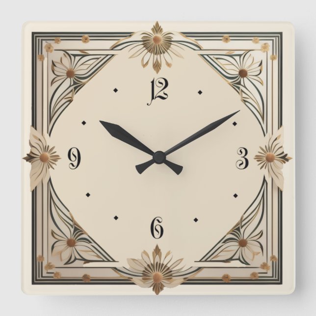 Horloge Carrée Fleur Art Déco (Recto)
