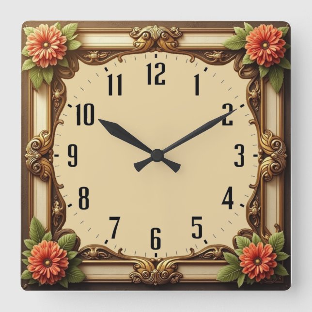 Horloge Carrée Fleur Art Déco (Recto)