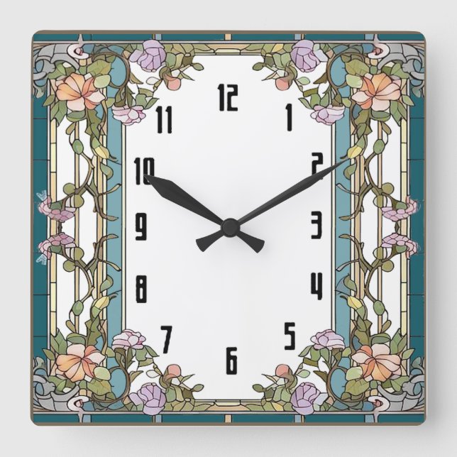 Horloge Carrée Fleur Art Déco (Recto)