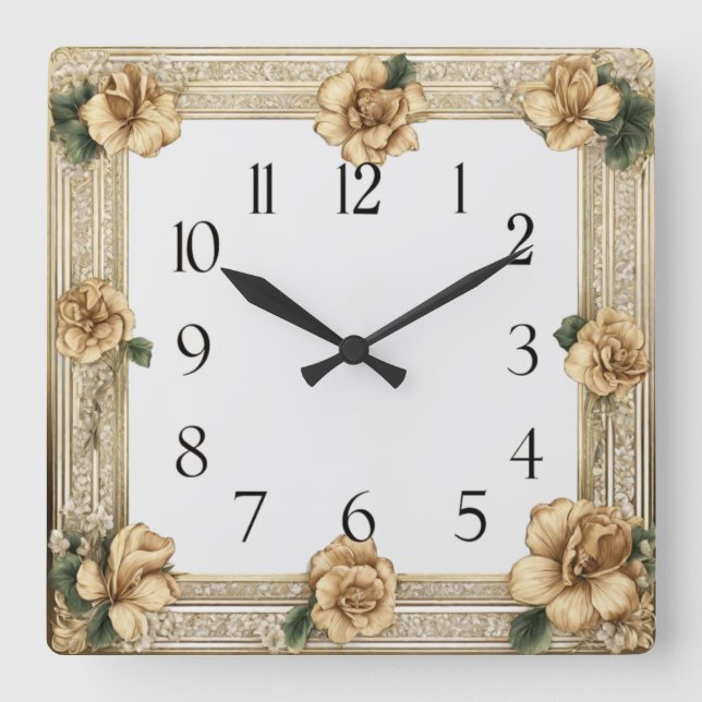 Horloge Carrée Fleur Art déco (Recto)