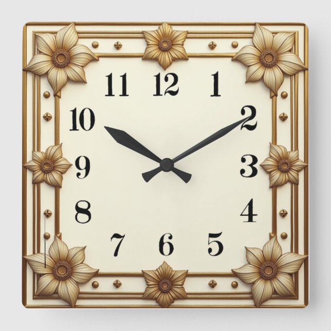 Horloge Carrée Fleur Art Déco (Recto)