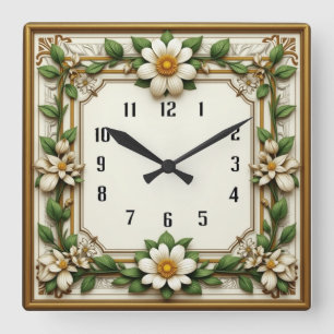 Horloge Carrée Fleur Art déco