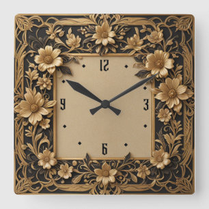Horloge Carrée Fleur Art Déco