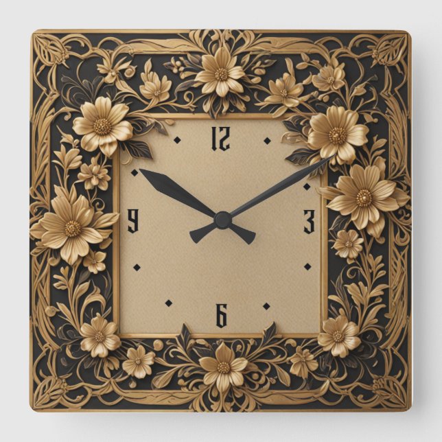 Horloge Carrée Fleur Art Déco (Recto)