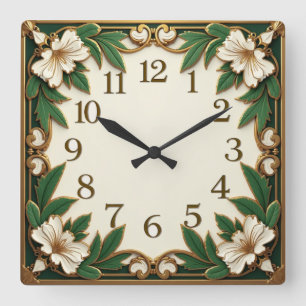 Horloge Carrée Fleur Art Déco