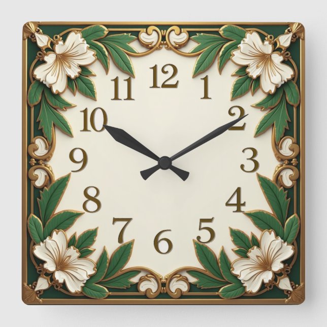 Horloge Carrée Fleur Art Déco (Recto)