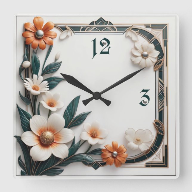 Horloge Carrée Fleur Art déco (Recto)