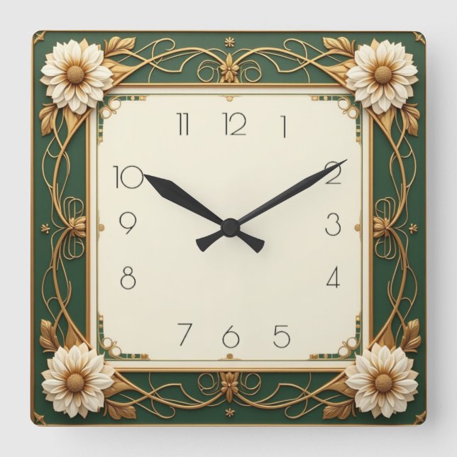 Horloge Carrée Fleur Art déco (Recto)