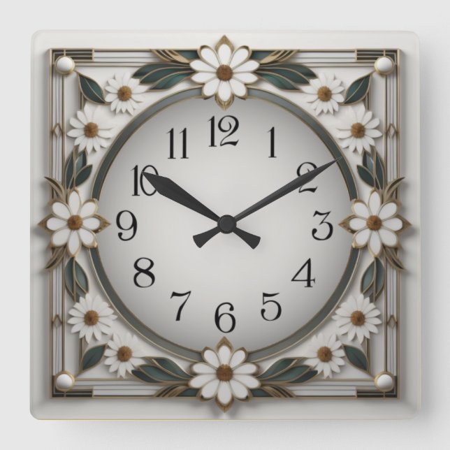 Horloge Carrée Fleur Art déco (Recto)