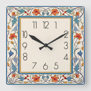 Horloge Carrée Fleur Art Déco