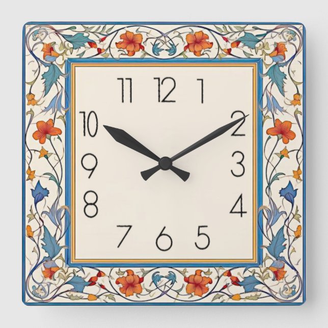 Horloge Carrée Fleur Art Déco (Recto)
