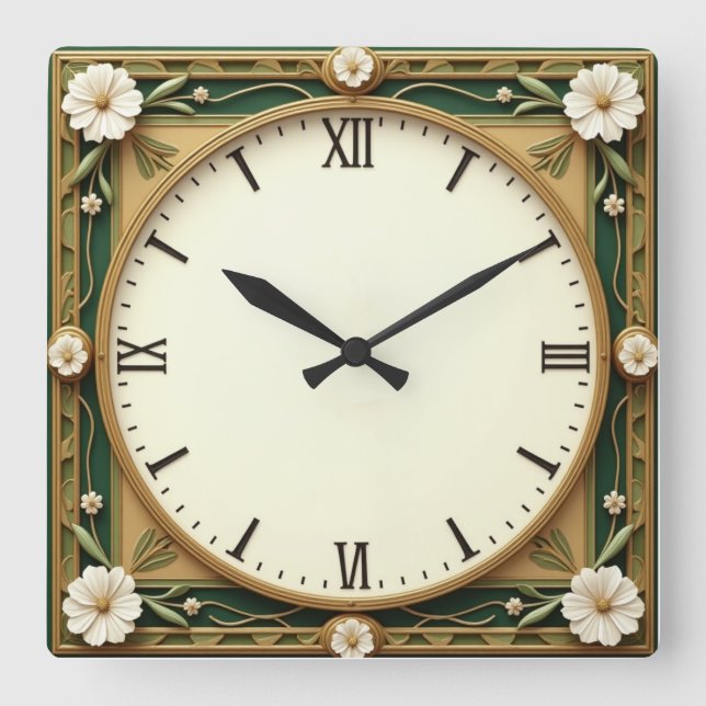 Horloge Carrée Fleur Art Déco (Recto)