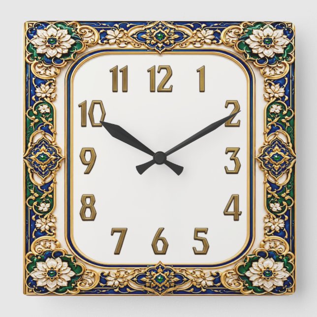 Horloge Carrée Fleur Art Déco (Recto)
