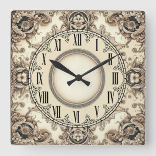 Horloge Carrée Fleur Art Déco