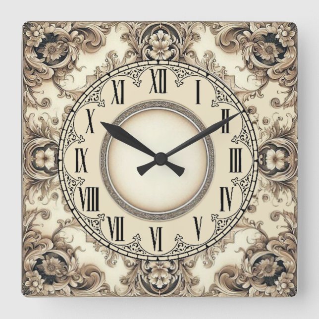 Horloge Carrée Fleur Art Déco (Recto)