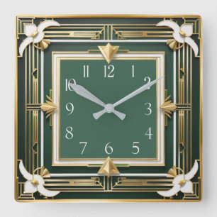Horloge Carrée Fleur Art Déco Élégant