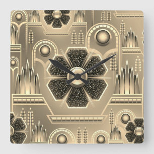 Horloge Carrée Fleur Art déco motif vintage floral géométrique