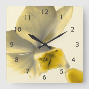 Horloge Carrée Fleur artistique dans les tons jaunes