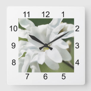 Horloge Carrée Fleur blanche de Magnolia