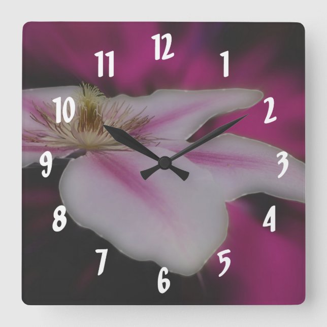 Horloge Carrée Fleur Clematis blanche (Recto)