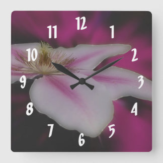 Horloge Carrée Fleur Clematis blanche