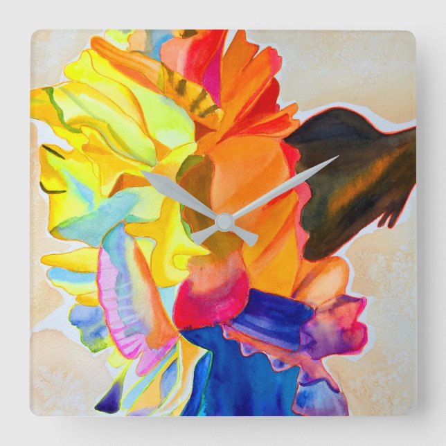 Horloge Carrée Fleur d'aquarelle Neon Carnation (Recto)