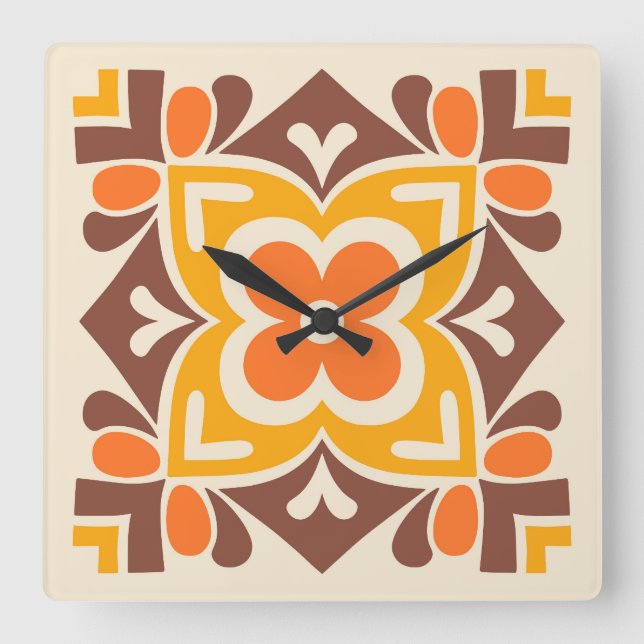Horloge Carrée Fleur d'art populaire (Recto)