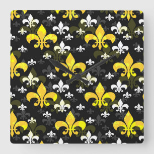 Horloge Carrée Fleur De Lis Blanc Jaune