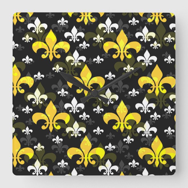 Horloge Carrée Fleur De Lis Blanc Jaune (Recto)