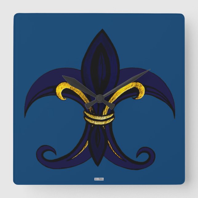 Horloge Carrée Fleur de Lis Blue (Recto)