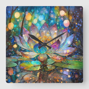 Horloge Carrée Fleur de lotus illuminée en fleurs
