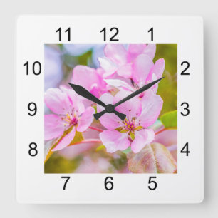 Horloge Carrée Fleur de pomme rose
