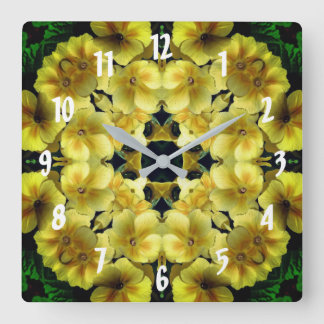 Horloge Carrée Fleur de primevère jaune Art abstrait
