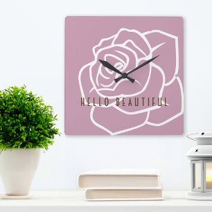 Horloge Carrée Fleur de rose rose minimaliste moderne personnalis