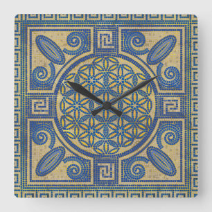 Horloge Carrée Fleur de vie Carrelage mosaïque Ornement N1