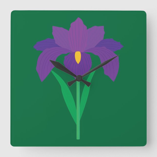 Horloge Carrée Fleur d'Iris (Recto)