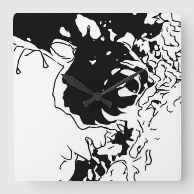 Horloge Carrée Fleur Doodle (Recto)