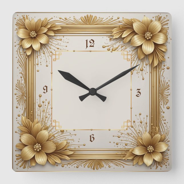 Horloge Carrée Fleur d'or Art déco (Recto)