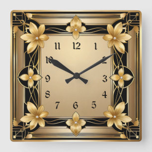 Horloge Carrée Fleur d'or Art déco