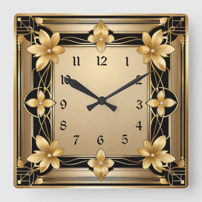 Horloge Carrée Fleur d'or Art déco (Recto)