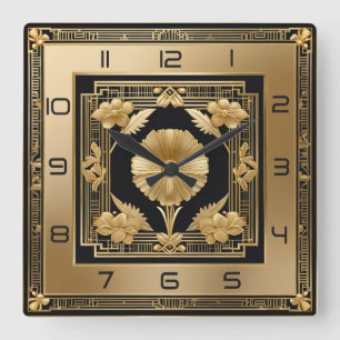 Horloge Carrée Fleur d'or Art déco