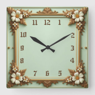 Horloge Carrée Fleur élégante Art Déco