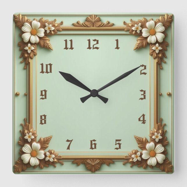 Horloge Carrée Fleur élégante Art Déco (Recto)