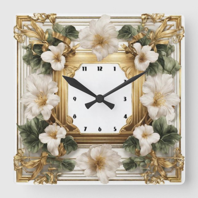 Horloge Carrée Fleur élégante Art Déco (Recto)