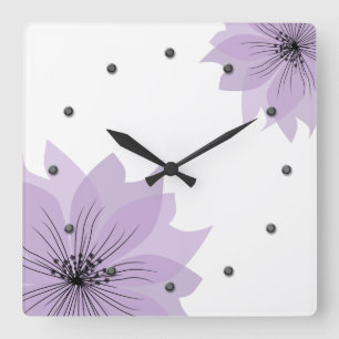 Horloge Carrée Fleur lilas élégante
