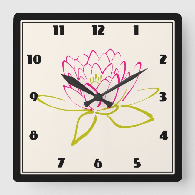 Horloge Carrée Fleur Lotus / Illustration de la couche d'eau (Recto)