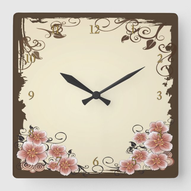 Horloge Carrée Fleur moderne Brown (Recto)