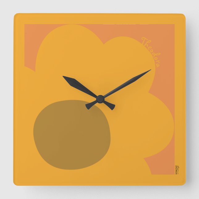 Horloge Carrée Fleur orange Abstraite (Recto)