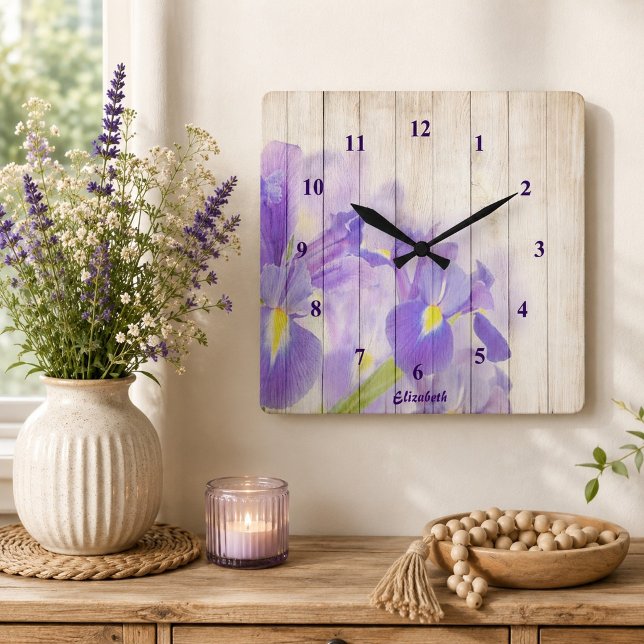Horloge Carrée Fleur Pourpre Personnalisé (Créateur téléchargé)