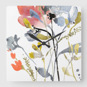 Horloge Carrée Fleur recouverte - fleurs de pastel d'aquarelle